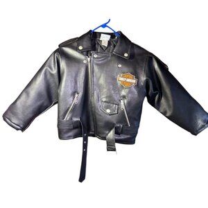 Harley-Davidson Boys Faux Leather Motorcycle Jacket Size 6 With Embroidered Logo